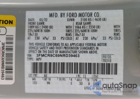 2022 Ford Bronco Sport Outer Banks из США, поврежденный, VIN 3FMCR9C69NRD39463